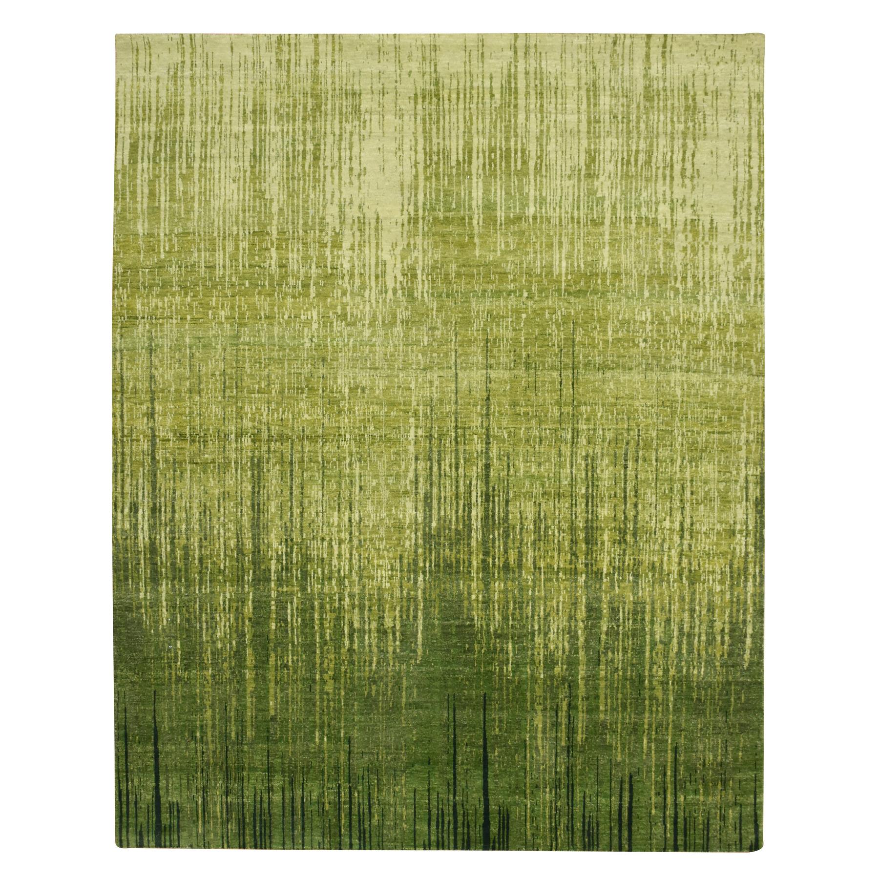 Pickle Green, Vertical Ombre Design, Hand Knotted, Soft and Vibrant Wool, Densely Woven, Oriental Rug